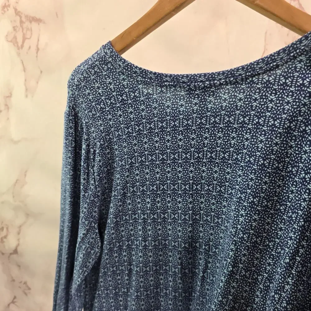 J Jill Shirt Womens Large Blue Long Sleeve Wearever Navy Geometric